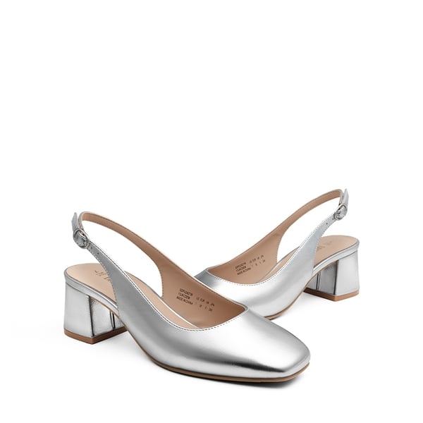Slingback Chunky Square Toe Pumps - SILVER - 6
